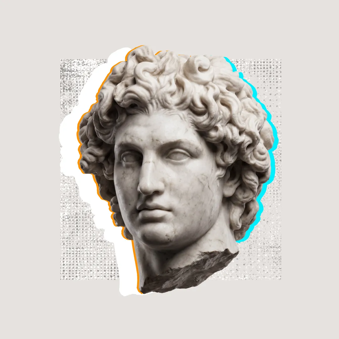 MixBrains-Specimen — eine klassische Büste im Collage-Stil des Studios